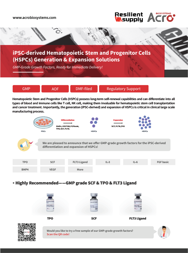iPSC-derived Hematopoietic Stem and ProgenitorCells (HSPCs) Generation & Expansion Solutions