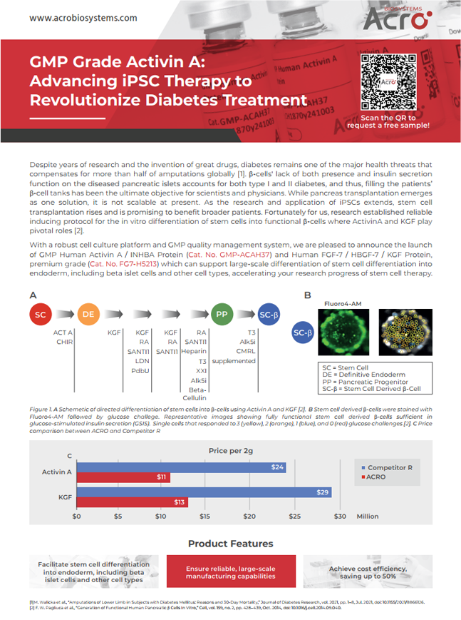 [Flyer] GMP Grade Activin A Advancing ipsC Therapy to Revolutionize Diabetes Treatment