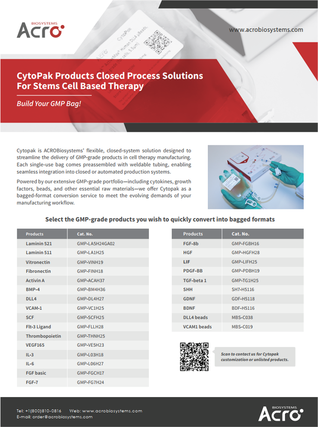 CytoPak Products Closed Process Solutions For Stems Cell Based Therapy